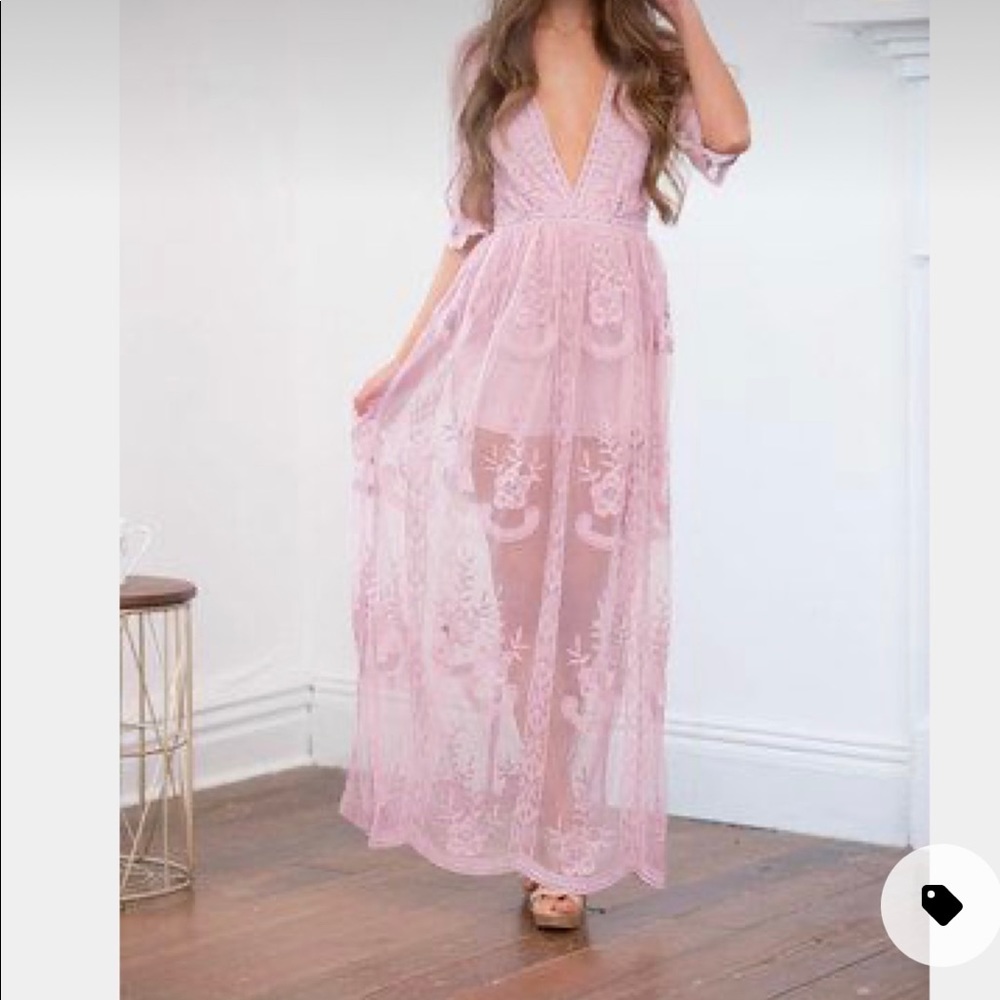 Plunge Neck Lace Maxi